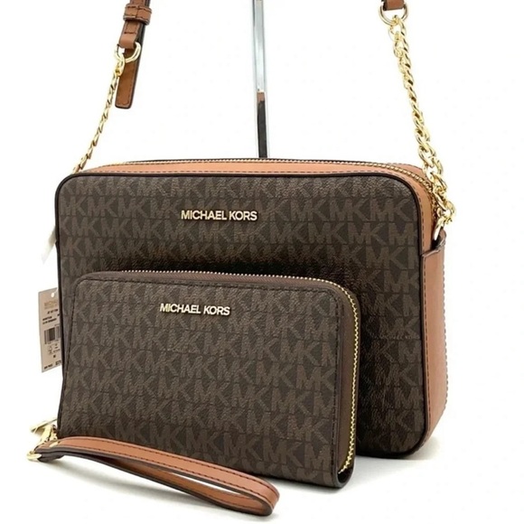 Michael Kors Large EW Crossbody Bag & JST LG Flat MF Phone Case Wallet Brown - Picture 1 of 12